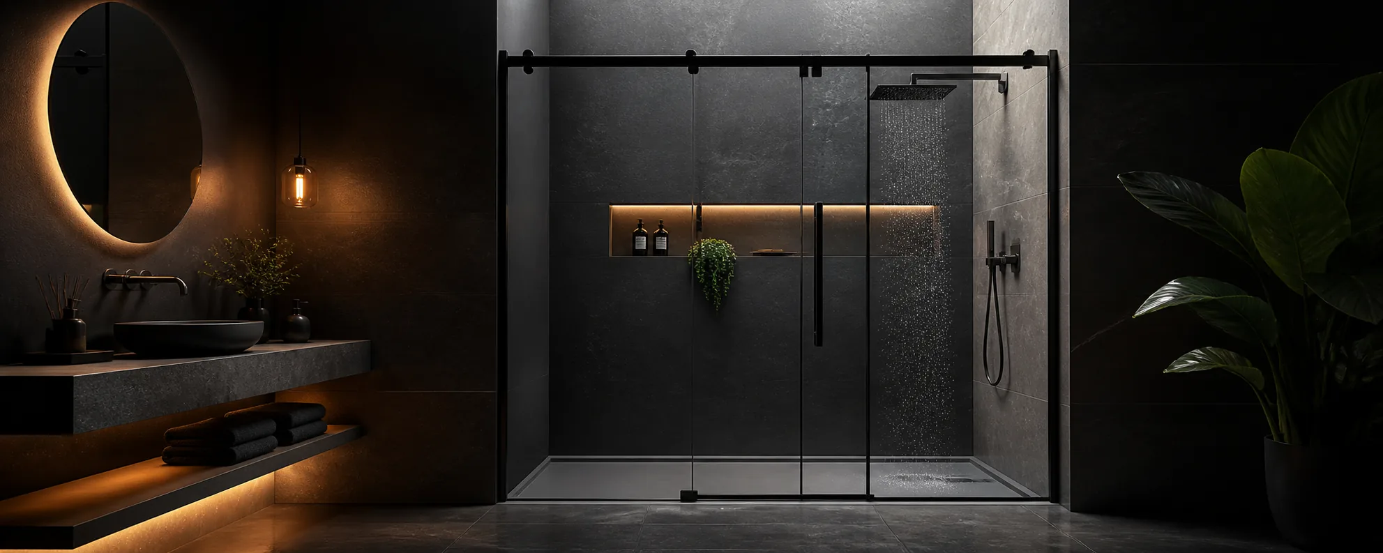 Cancel de baño de cristal templado instalado en baño moderno