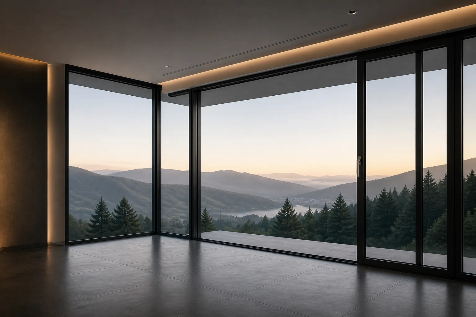 Ventana moderna de aluminio y cristal instalada en espacio residencial